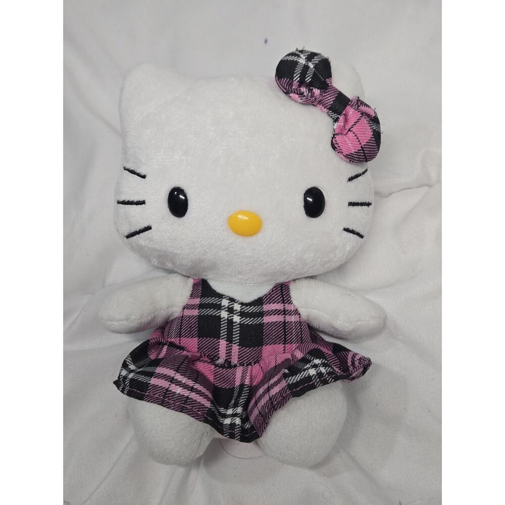 Sanrio TY Beanie Babies 6' Hello Kitty Pink & Black Tartan Plaid Dress Plush